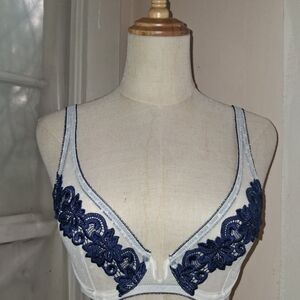 Elegant Navy and White Lace Bra